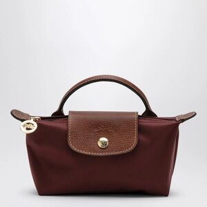 Longchamp Mini Bag in Burgundy with Brown Trim